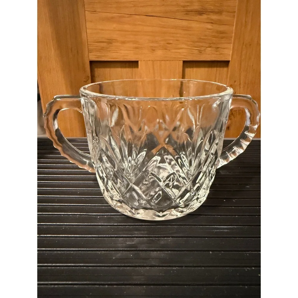Vintage Anchor Hocking Pressed Glass EAPC Open Sugar Bowl Diamond Point Fan